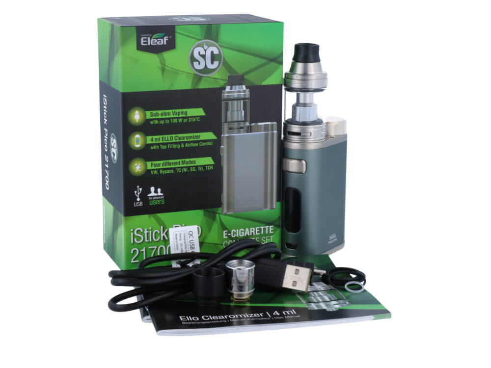 SC iStick Pico 21700 mit Ello E-Zigaretten Set schwarz